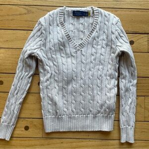 Polo by Ralph Lauren Women's Gray Cable Knit V-Neck Sweater